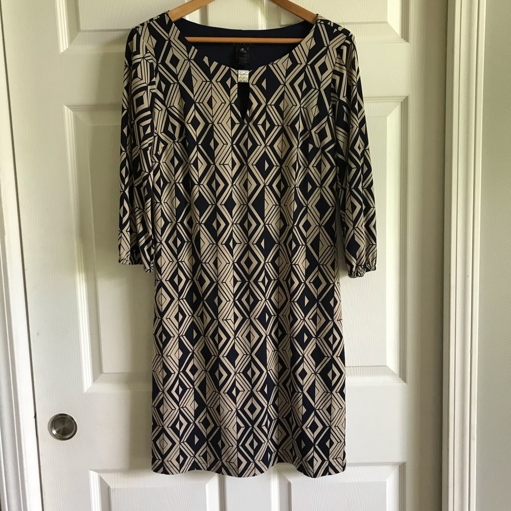 Enfocus Studio Navy‎ Cream patterned dress / 10
